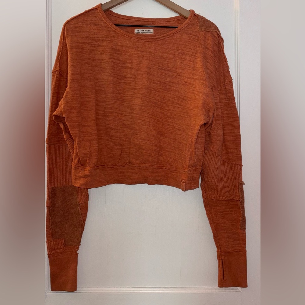 We the Free Long Sleeve Cropped Patchwork Orange Shirt